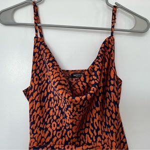 NWT Nasty Gal Collection Cowl Do You Do Navy and Orange Cheetah Dress US6